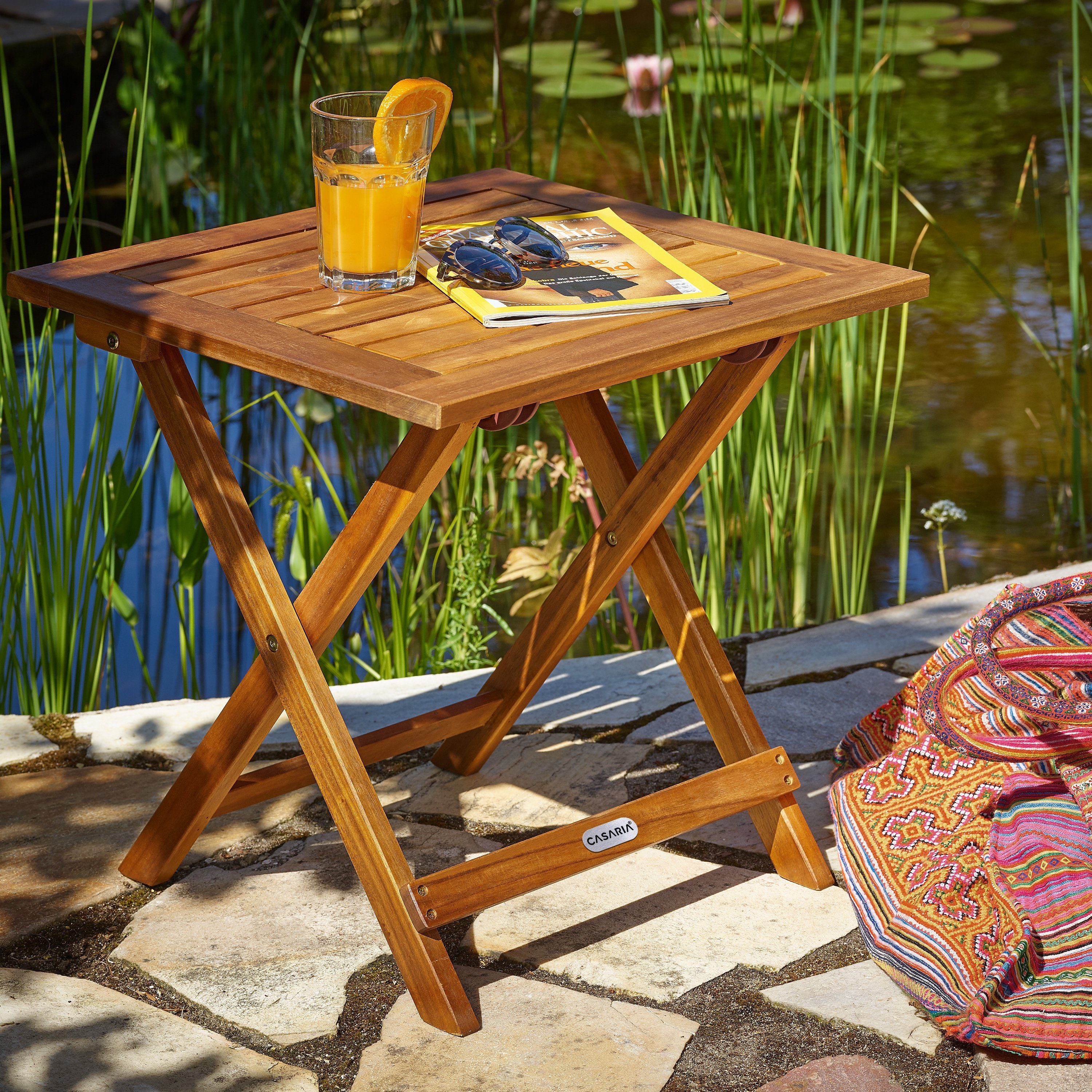 Casaria Klapptisch Akazie (1-St), Klapptisch Massiv Holz Klappbar 46x46 cm vorgeölt Balkontisch Holztisch Gartentisch Blumenhocker Campingtisch