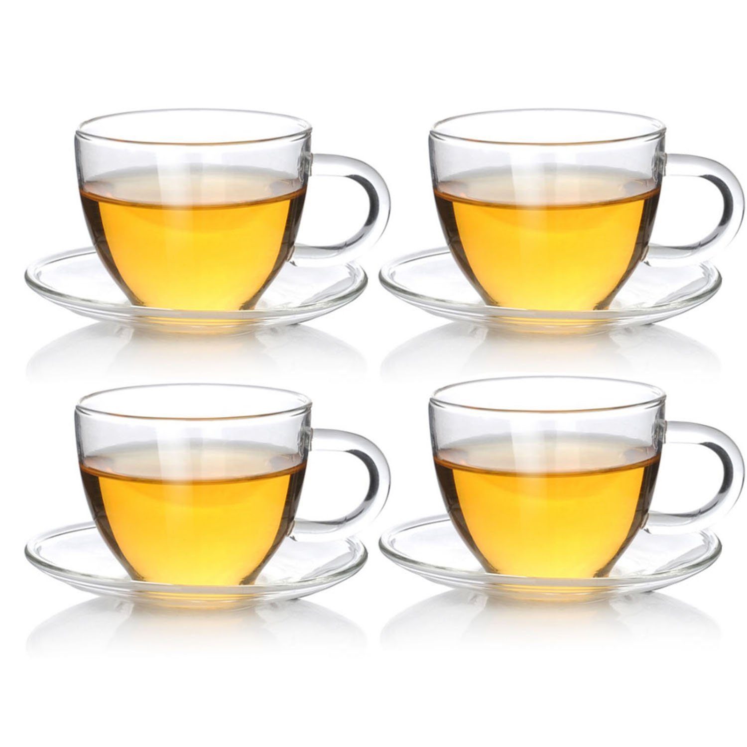 Dimono Tasse Tee & Kaffeetassen Set; 80 ml Fassungsvermögen, Borosilikatglas, Espresso Gläser & Untertasse
