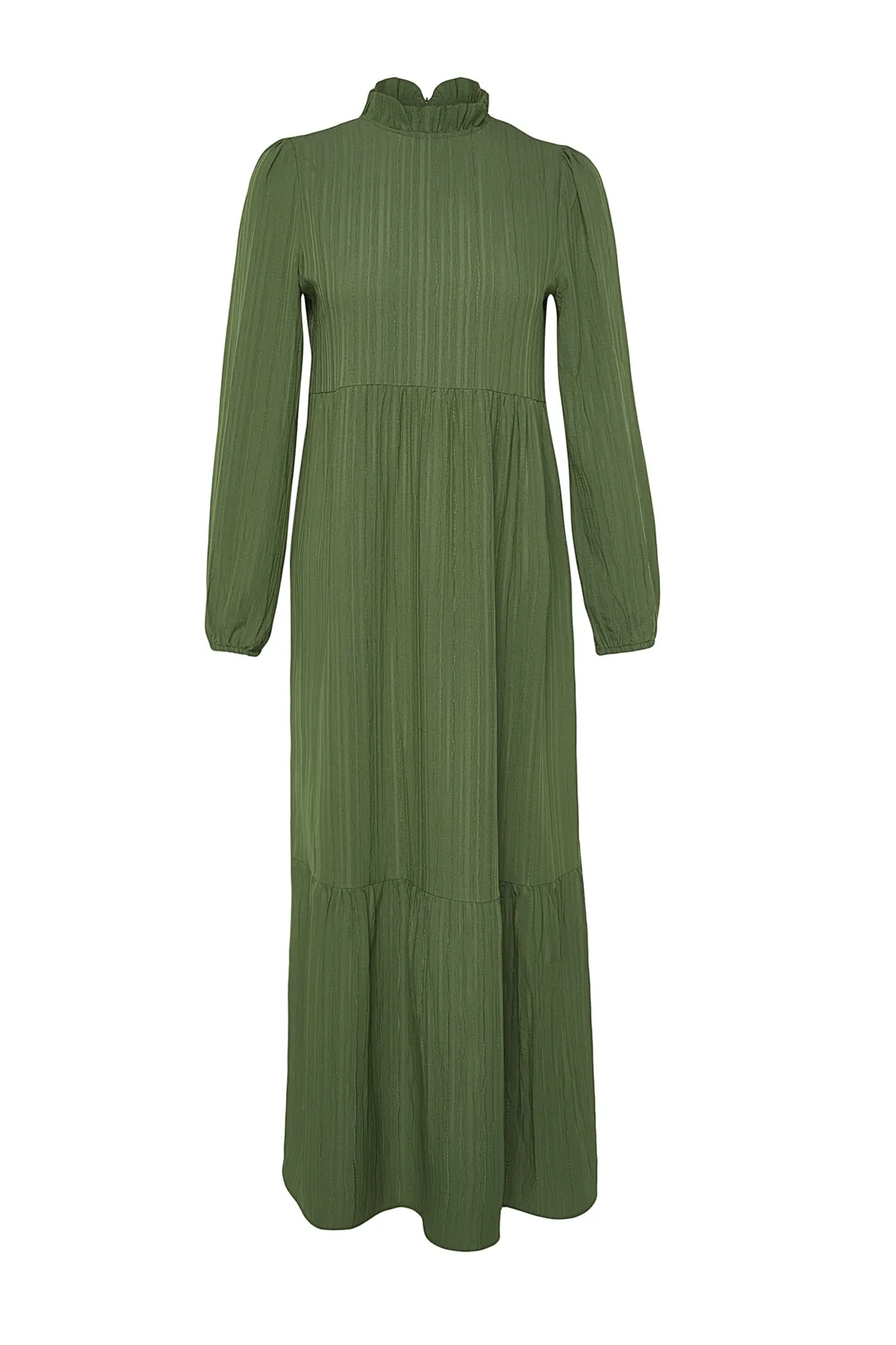Trendyol Modest  Grünes, gewebtes Crinkle-Kleid mit Stehkragen und weiter Passform TCTSS22EB00171