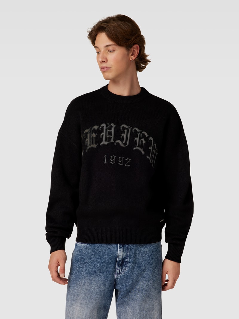 Strickpullover mit Label-Stitching in schwarz