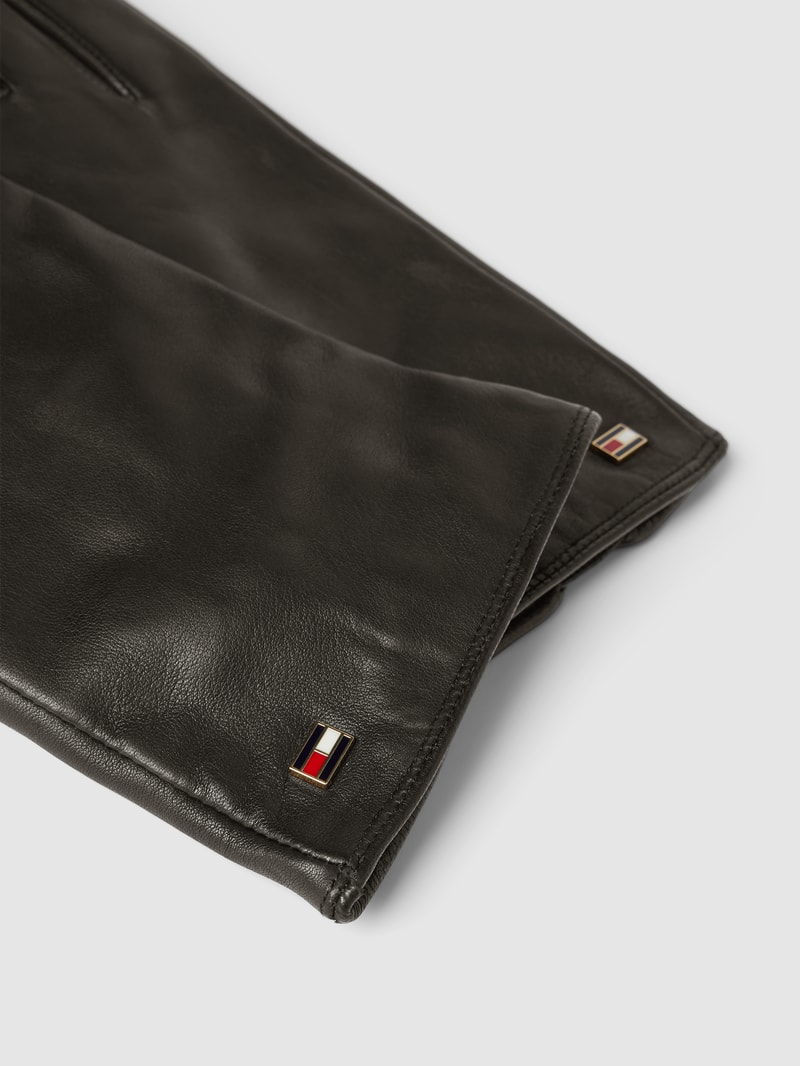 Lederhandschuhe mit Label-Detail Modell 'Essential Flag' in schwarz