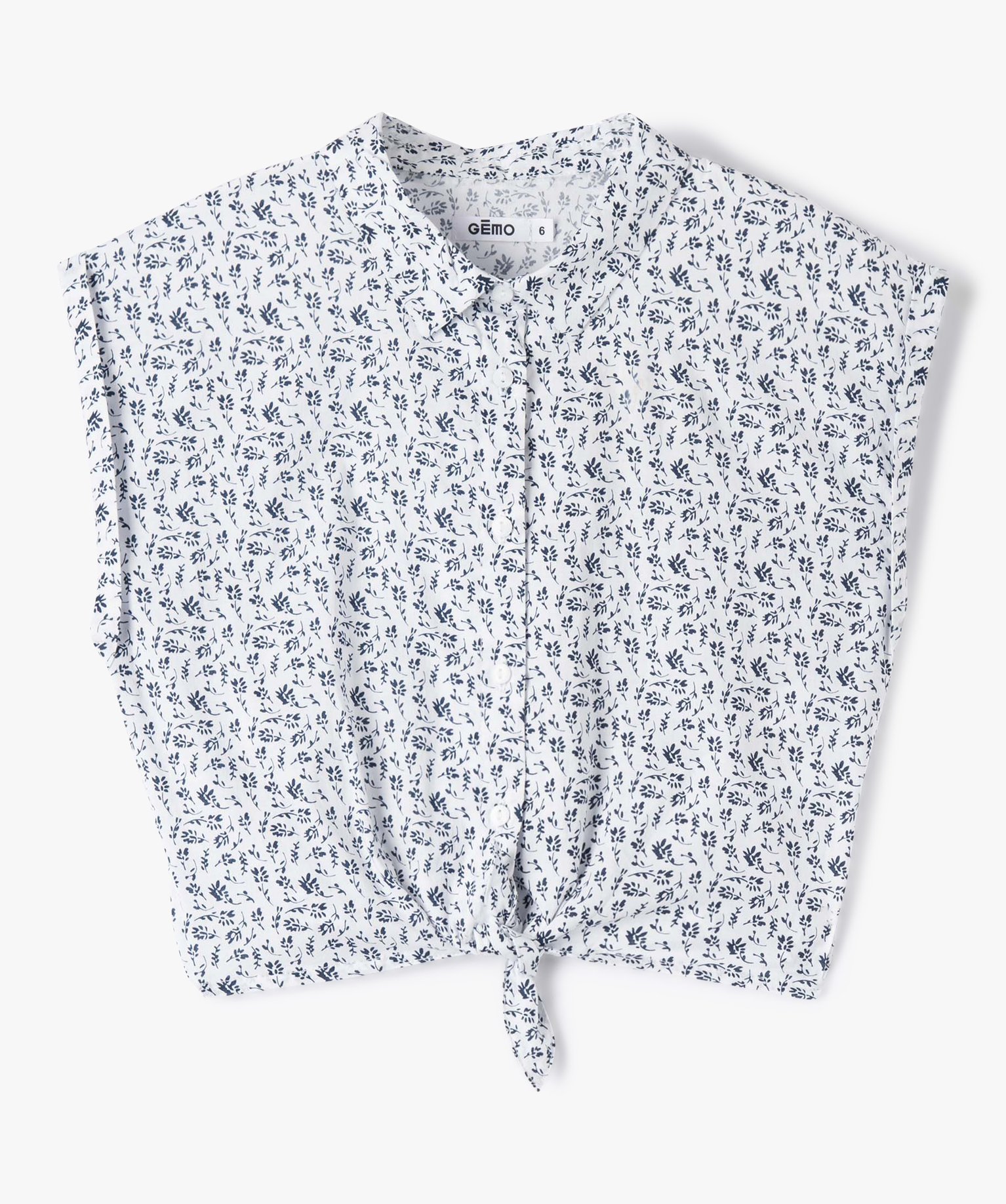 Chemise fille à manches courtes nouée dans le bas blanc | GEMO