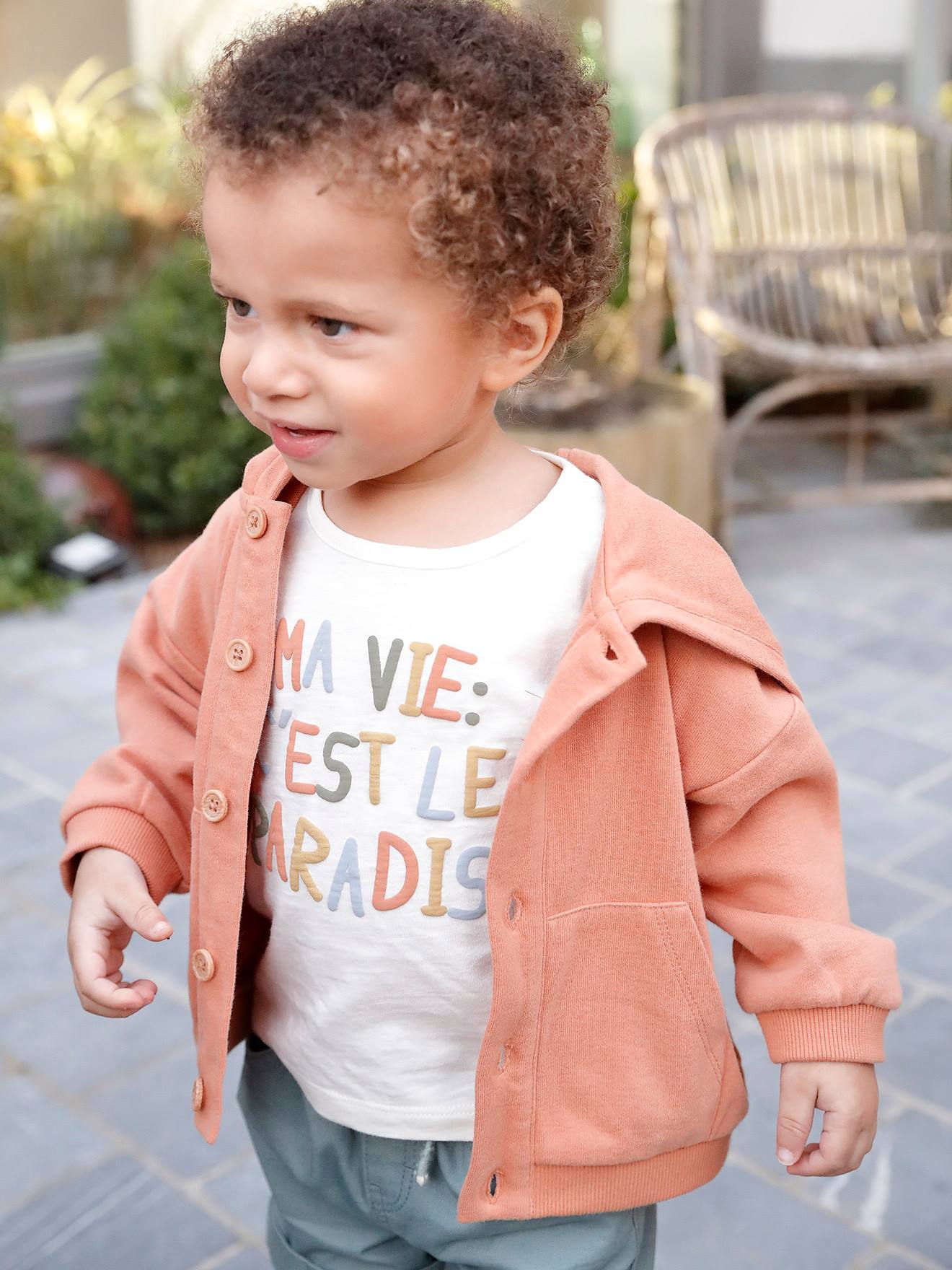Cardigan à capuche bébé en molleton rouille