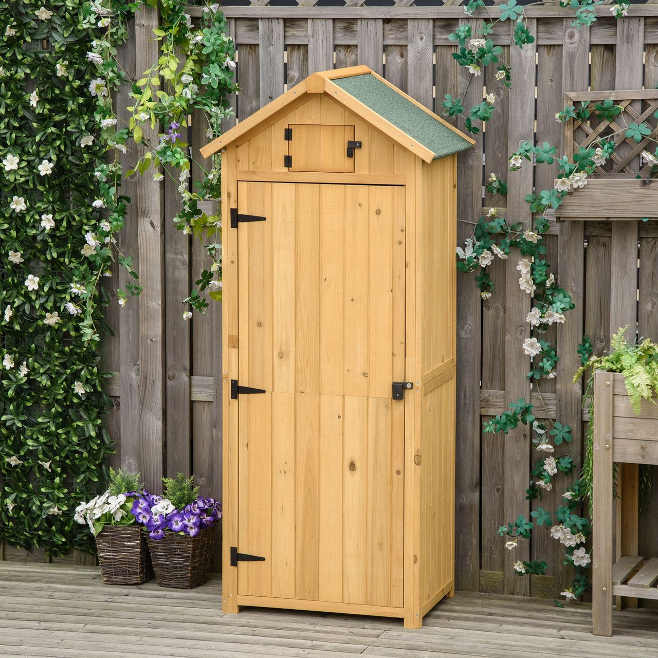 Outsunny Gartenschrank Geräteschuppen mit Fachböden Asphaltdach Holz Gelb