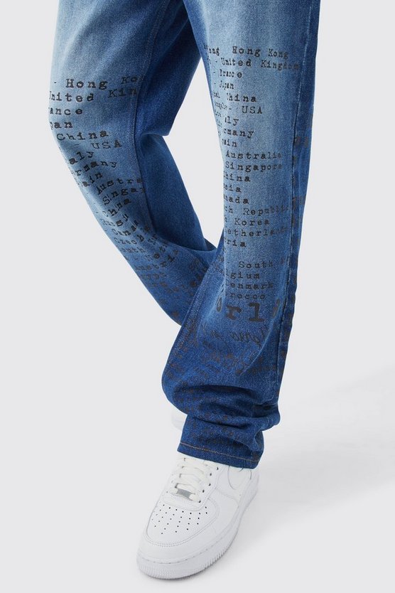Lockere Jeans mit Text Laser-Print
