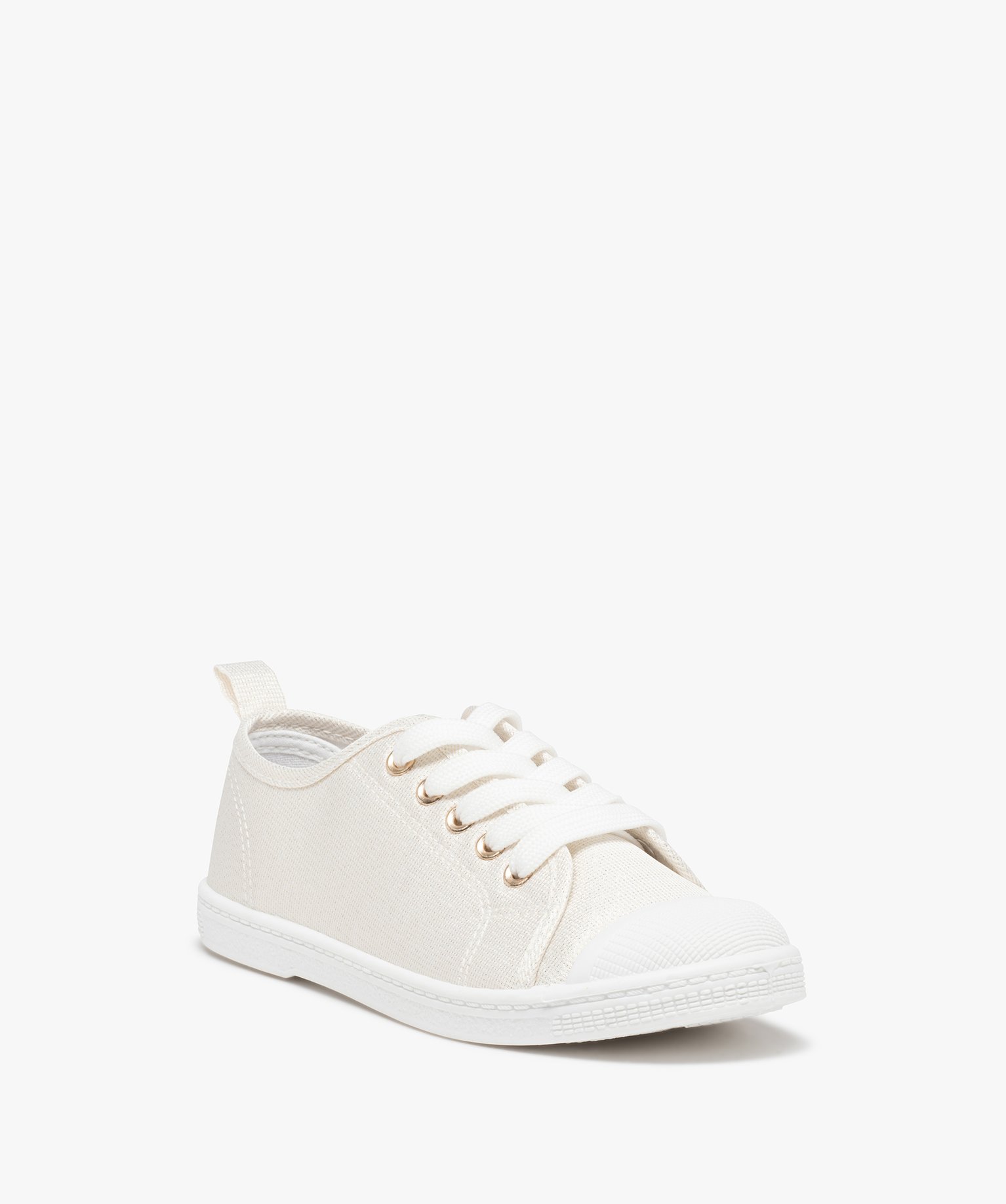 Baskets fille en toile à bout renforcé fermeture lacets blanc | GEMO