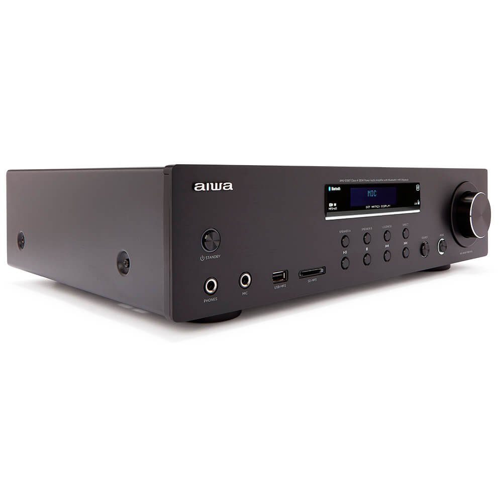 Aiwa AMU-120BT AV-Empfänger und -Verstärker, BT v5.0-Empfänger 2X 60 W Audioverstärker (Anzahl Kanäle: 2, 120 W, Tonregelung Bass & Treble unabhängige Einstellungen +/- 10dB, Kanaltrennung > 80 dB bei 1 kHz, Vollalphanumerisches 16-Zeichen x 2-Zeilen