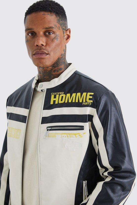 PU Moto-Bomberjacke mit Aufnähern