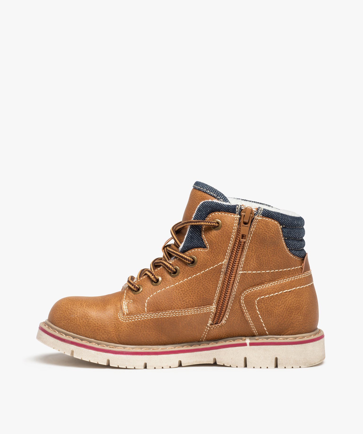Boots fourrées Garçon style montagnard à lacets et zip marron | GEMO