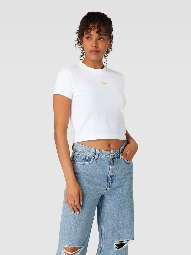 Cropped T-Shirt mit Label-Print Modell 'MONOLOGO BABY TEE' in weiss