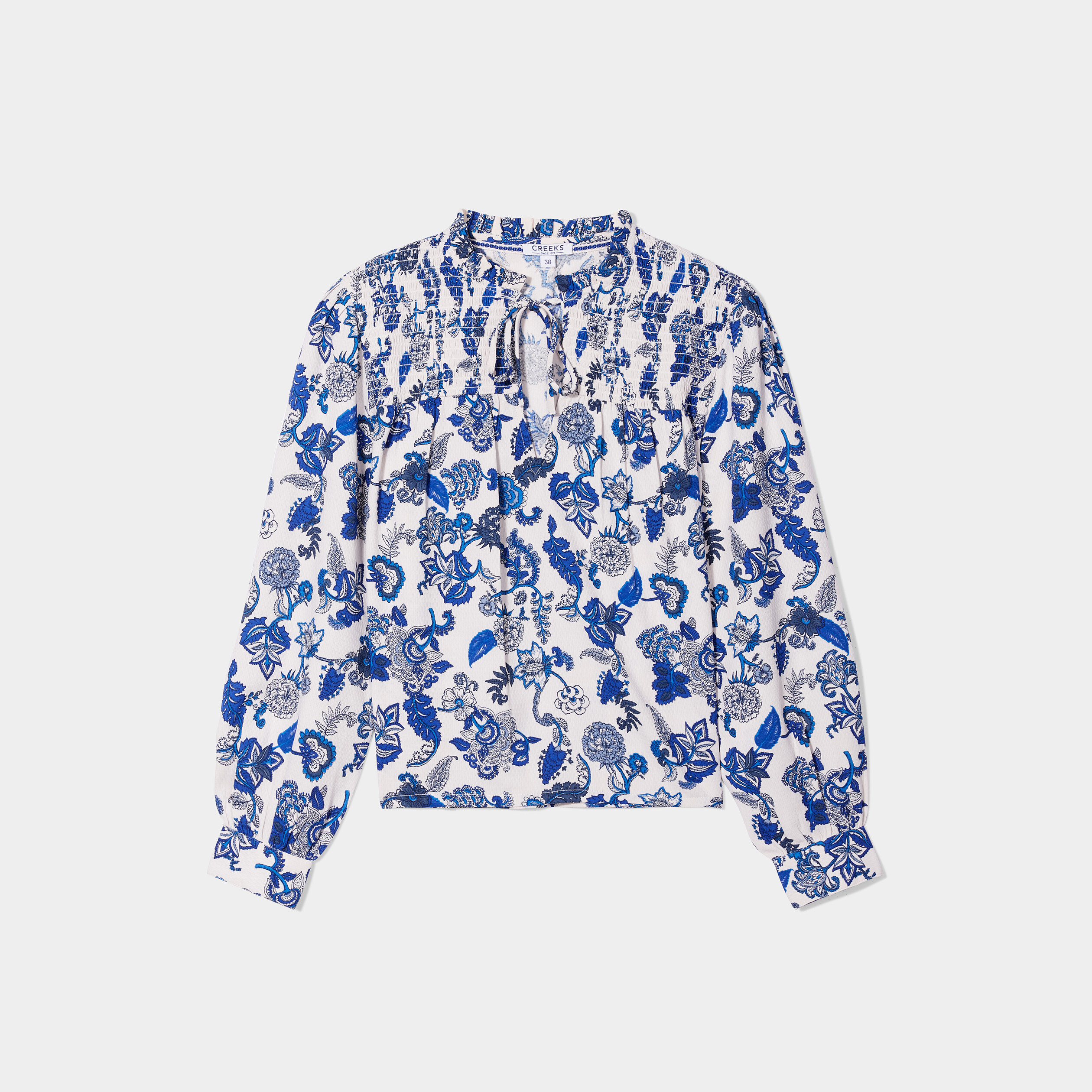 Blouse col à cordons épaules smockées ecru femme | La Halle