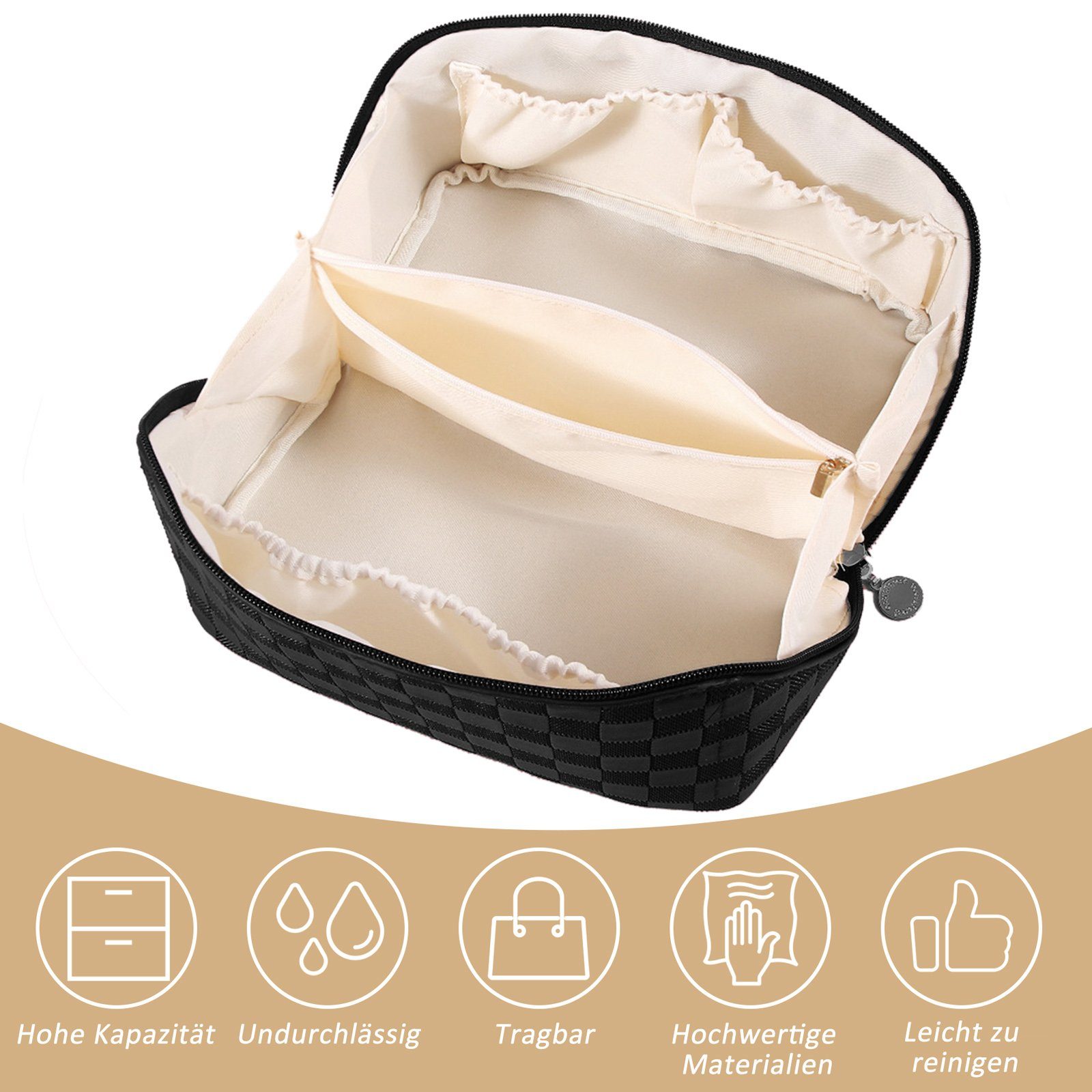 CALIYO Kosmetiktasche Groß Kapazität Kosmetiktasche Damen Mäppchen Make Up Bag Schminktasche, Federmäppchen Kosmetik Reise Täschchen Wasserdichter mit Fächern