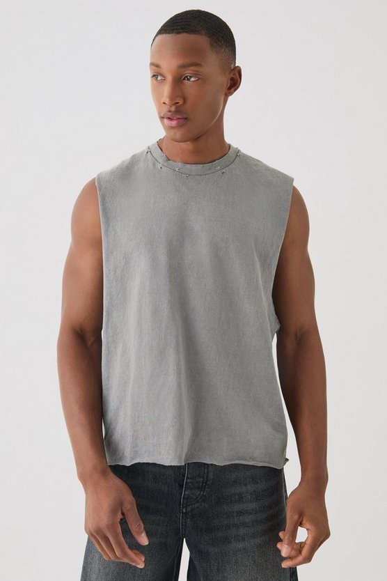 Kastiges Oversize Tanktop mit zerrissenem Kragen