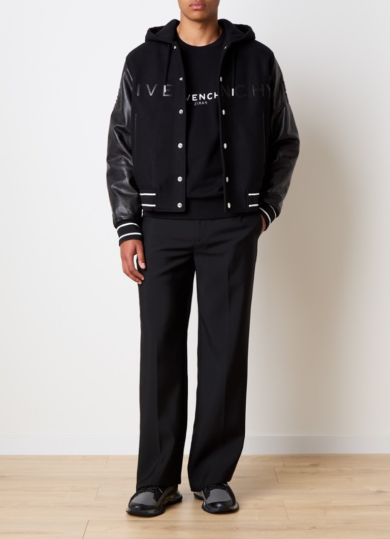 Τζάκετ μπέιζμπολ Givenchy από μείγμα μαλλιού shearling με λεπτομέρειες από δέρμα μοσχαριού και κουκούλα