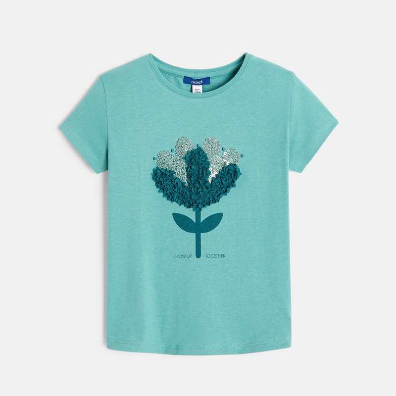 T-shirt à motif en relief vert fille