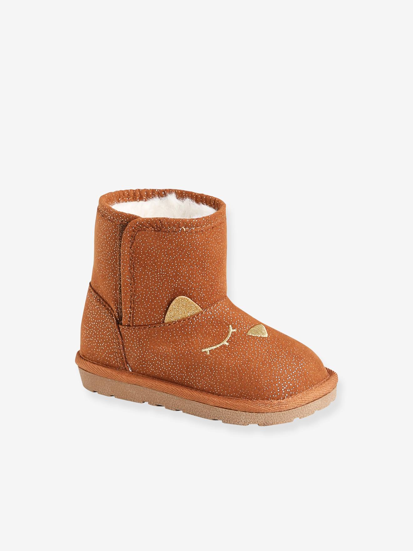 Vertbaudet Gefütterte Mädchen Baby Winterstiefel - camelfarben glanzeffekt