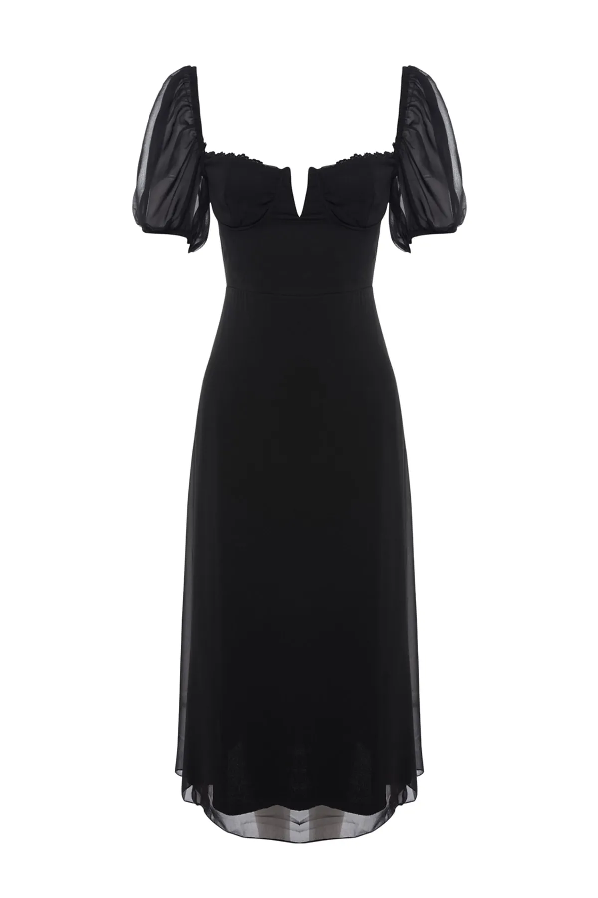 Trendyol Collection  Elegantes Abendkleid aus schwarzem, gefüttertem Chiffon TPRSS23EL00088