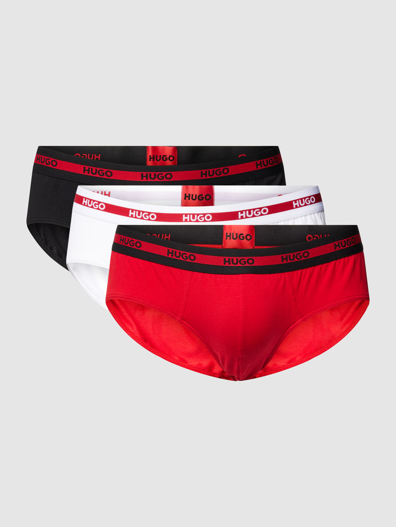 Slip mit elastischem Logo-Bund im 3er-Pack in rot