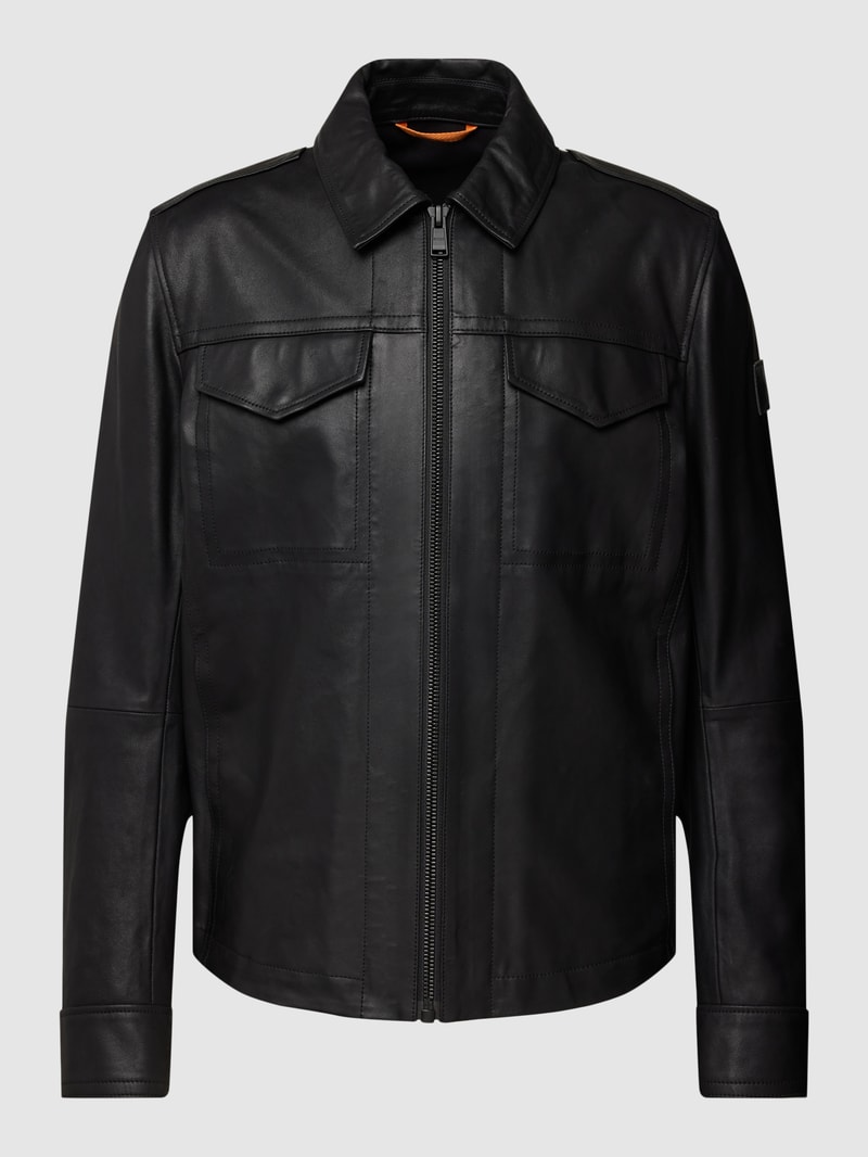 Lederjacke mit Umlegekragen Modell 'Jobeaan' in schwarz