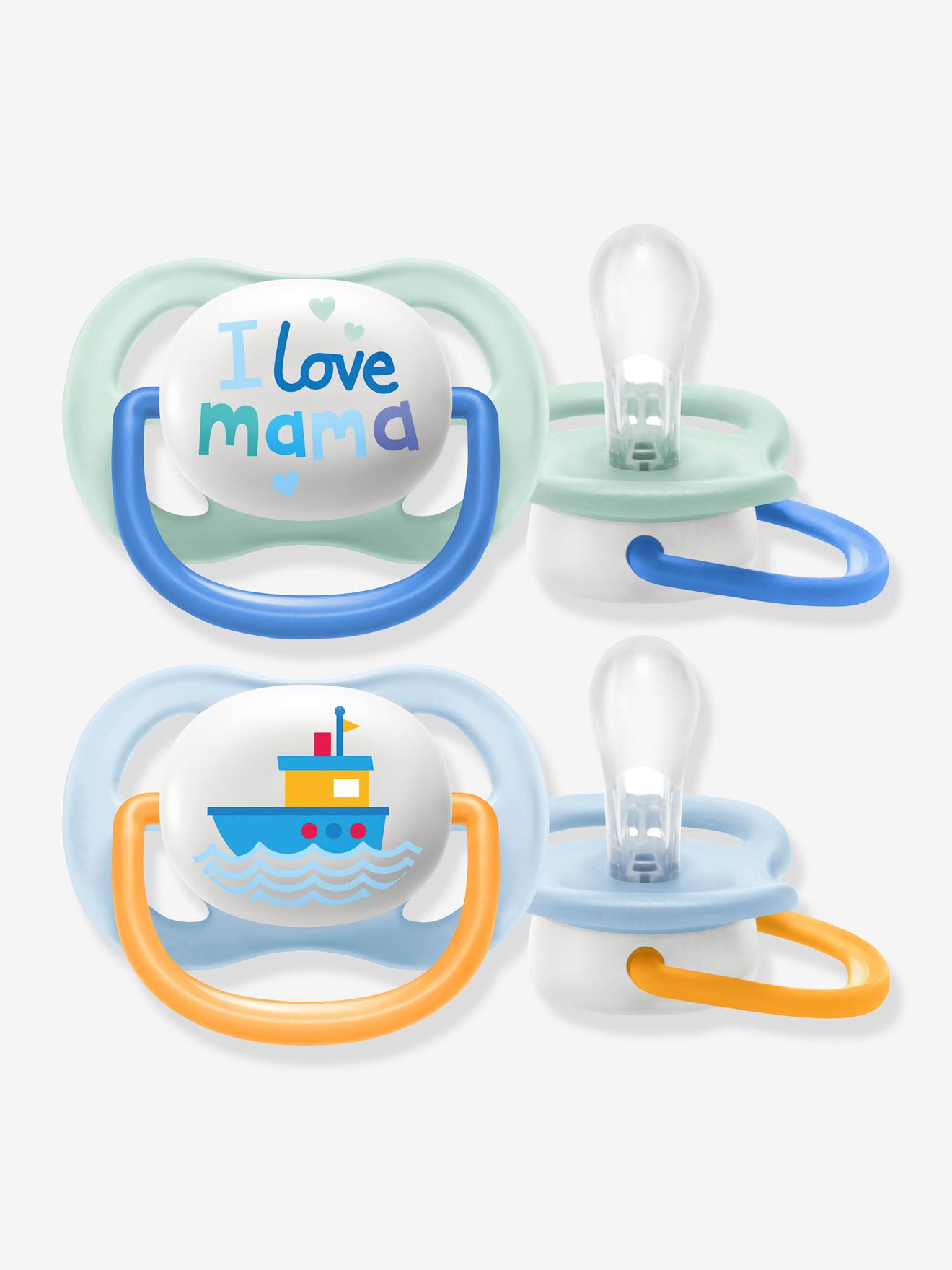 Lot de 2 sucettes Ultra air animals 1er âge Philips AVENT i love mama + bateau