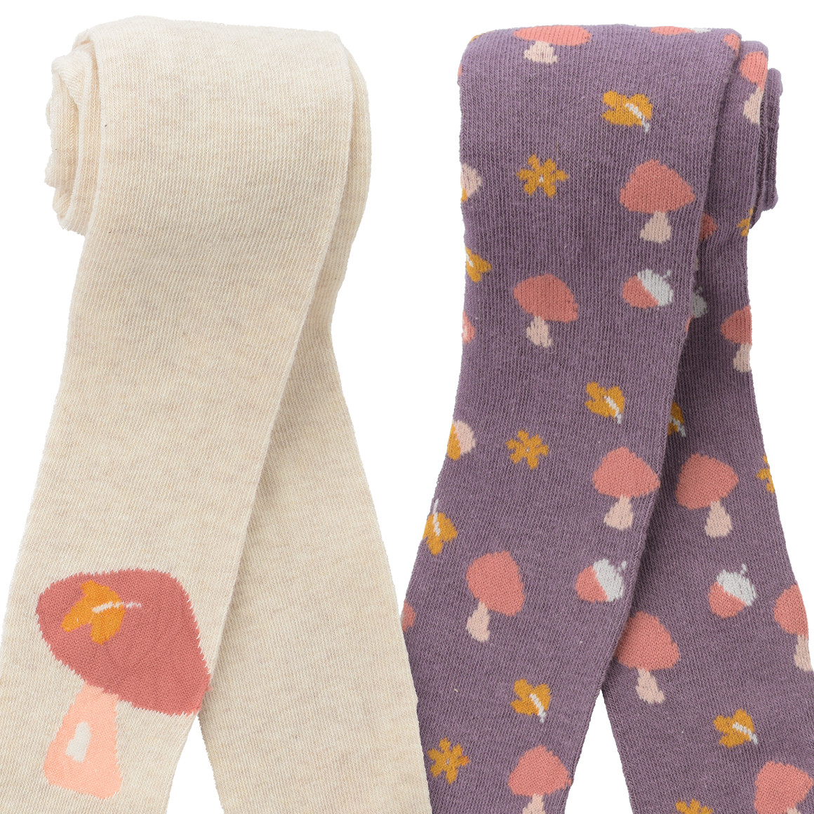 2 Mädchen Strumpfhosen mit Pilz-Motiven