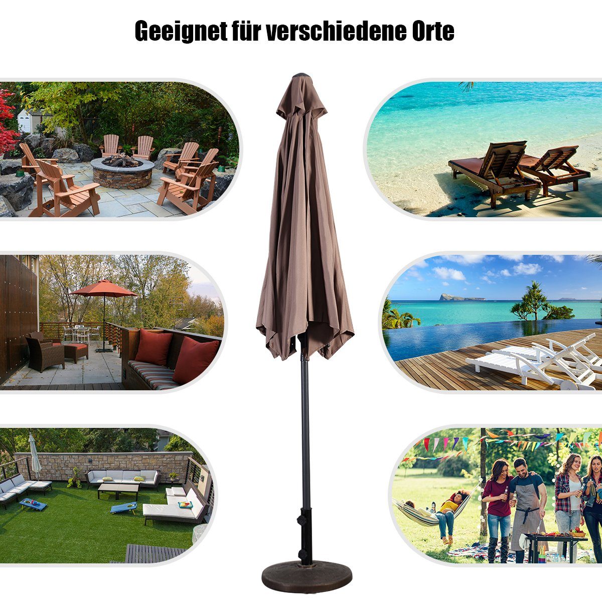 COSTWAY Sonnenschirm, LxB: 270,00x270,00 cm, Gartenschirm mit Kurbel