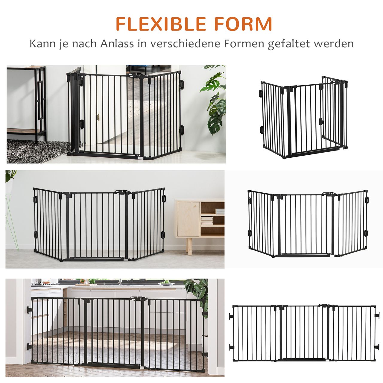 PawHut Hunde Absperrgitter Türschutzgitter mit Tür klappbar Schwarz 202,5 cm