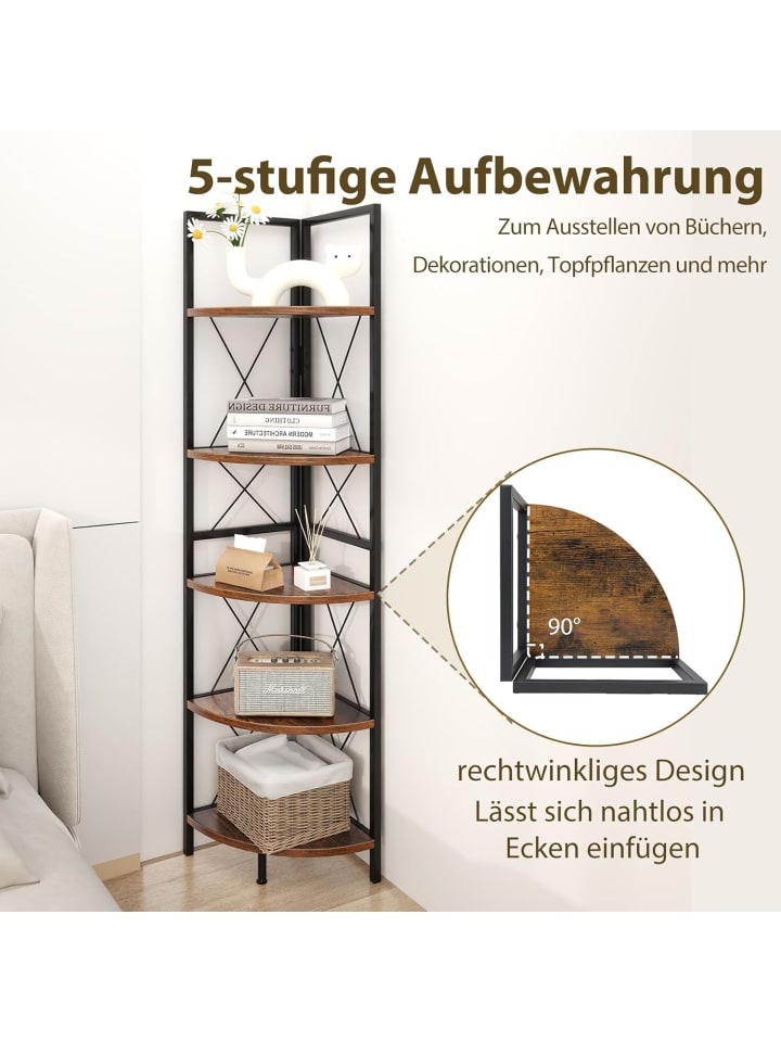 COSTWAY Eckregal mit 5 Ebenen 160 cm in Braun günstig kaufen onesize