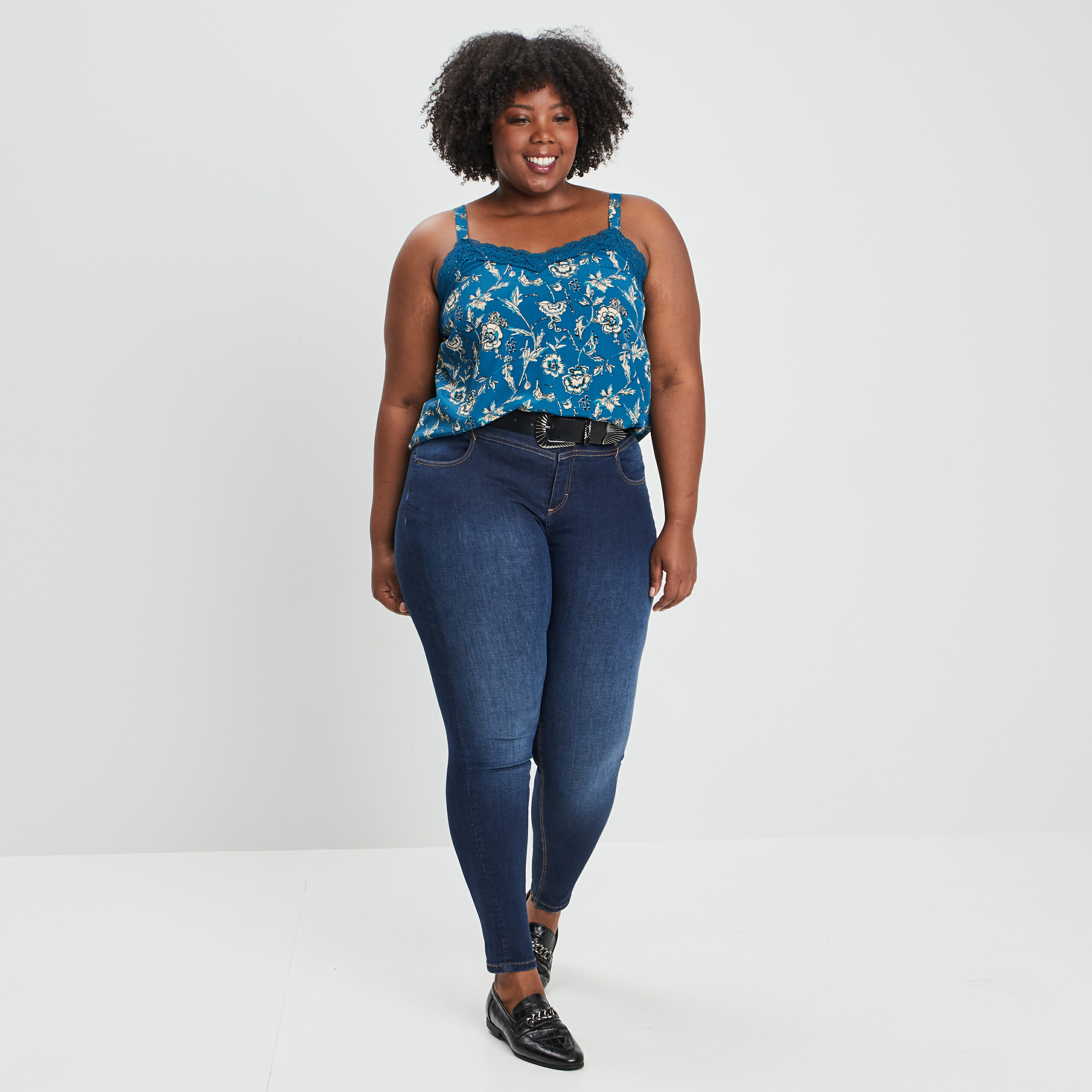 Débardeur fluide bretelles larges bleu canard femme grande taille | La Halle