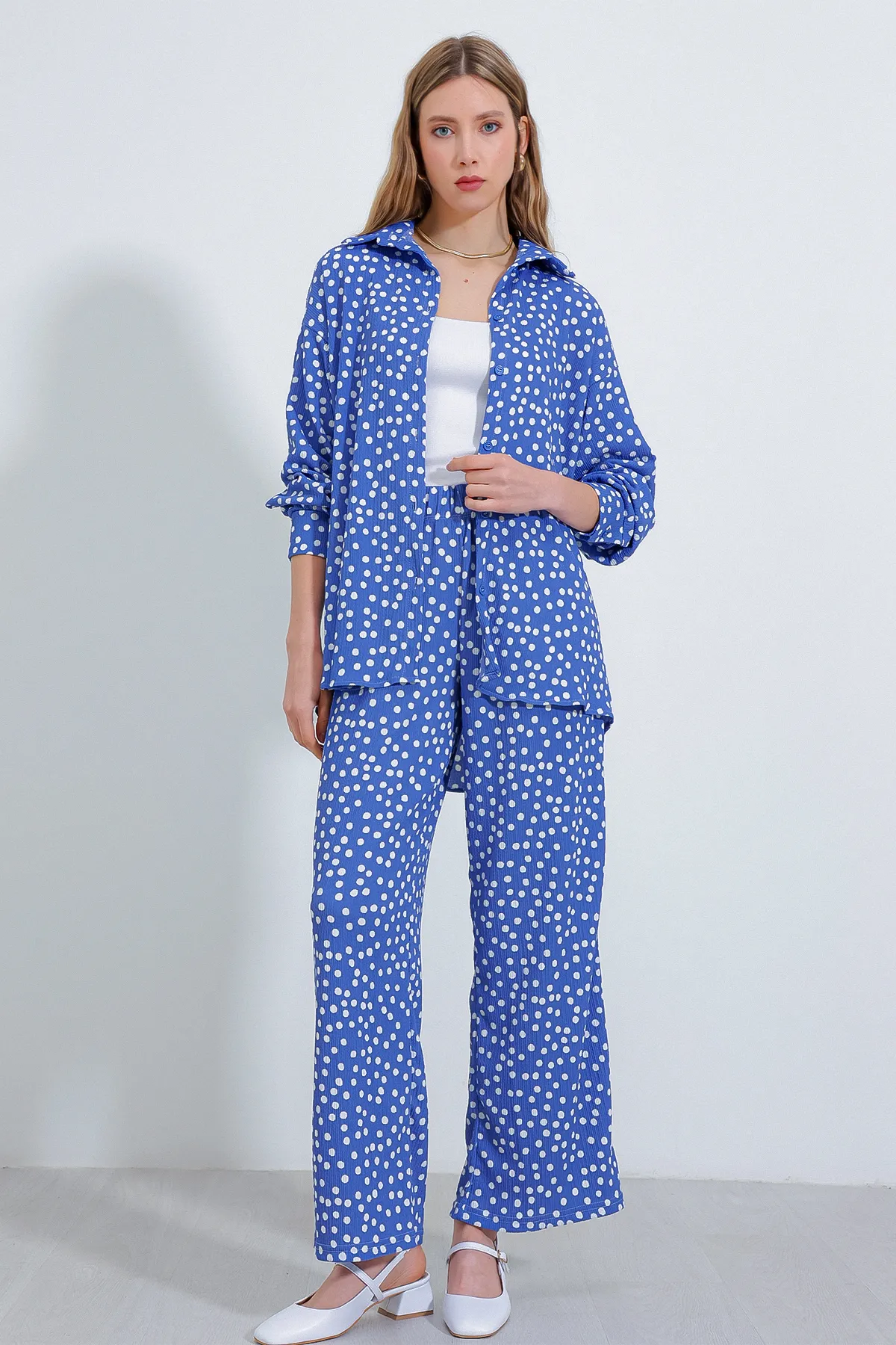 Bigdart  Gestrickter Doppelanzug für Damen in Polka Dot Indigo Ecru 5858