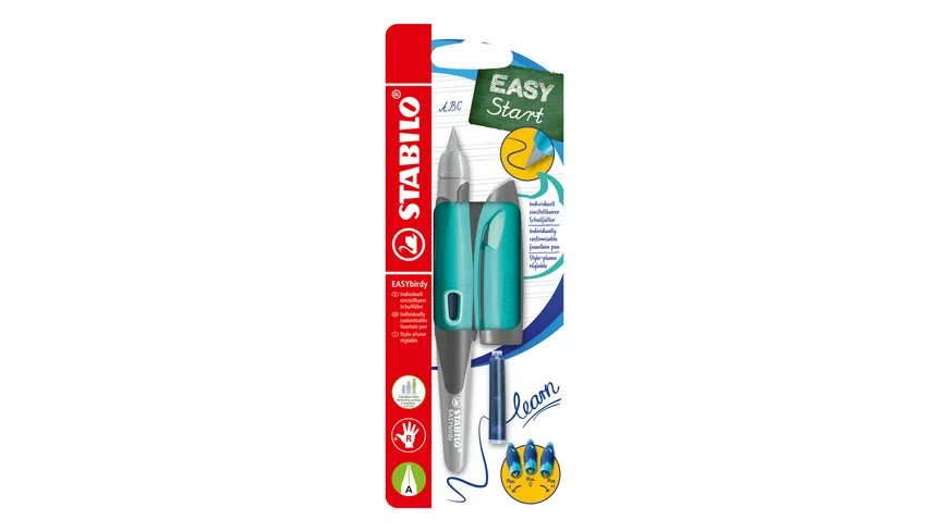 STABILO® EASYbirdy Füller für Rechtshänder in aqua grün/mint inklusive Patrone  - Schreibfarbe blau (löschbar)