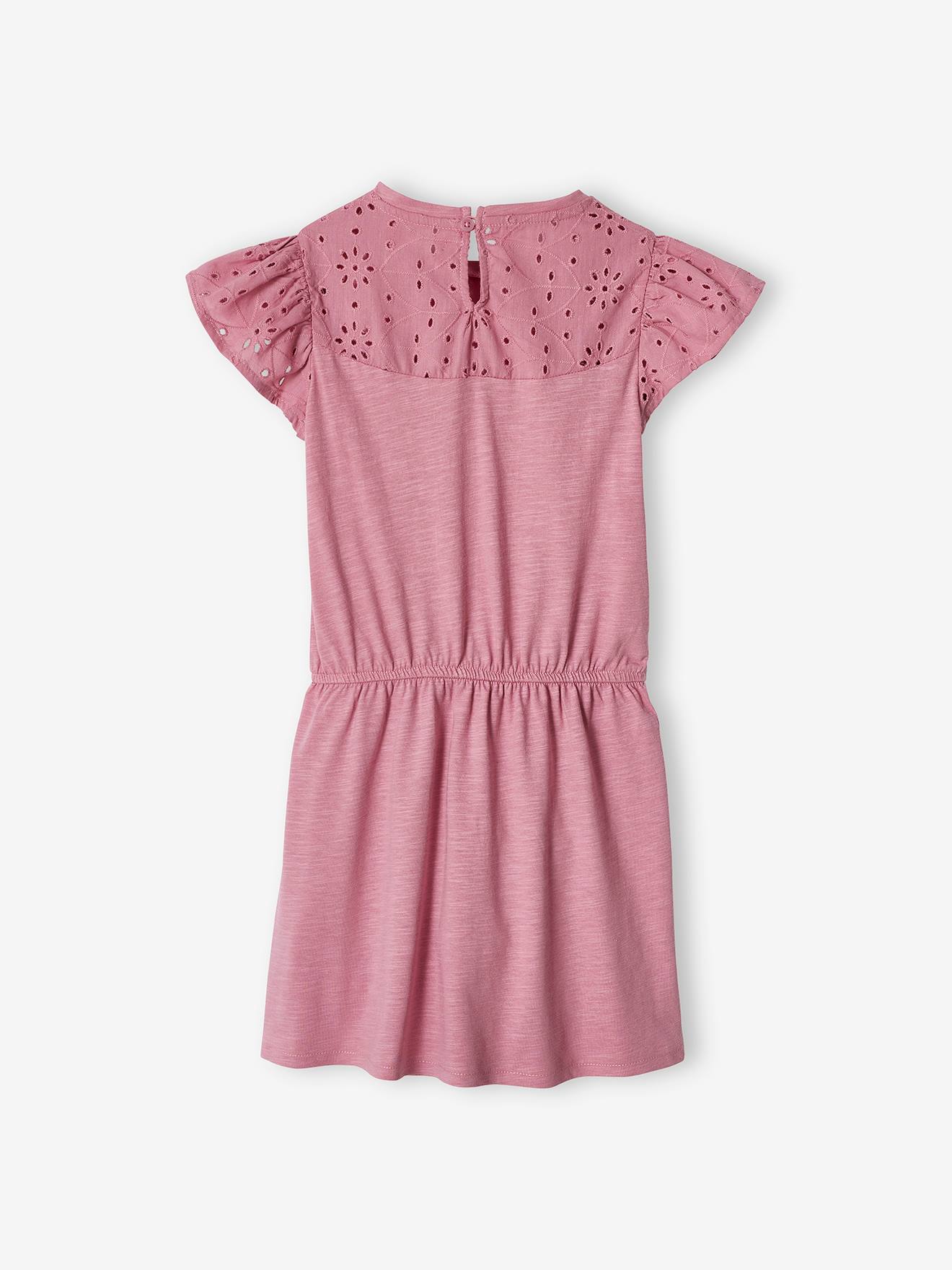 Robe fille détails en broderie anglaise blush foncé