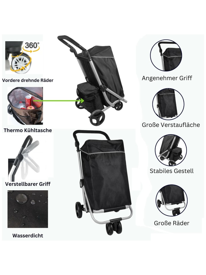 Cheffinger 48 L Einkaufswagen   12 L Kühltasche Einkauf Trolley Trolley in Schwarz günstig kaufen onesize