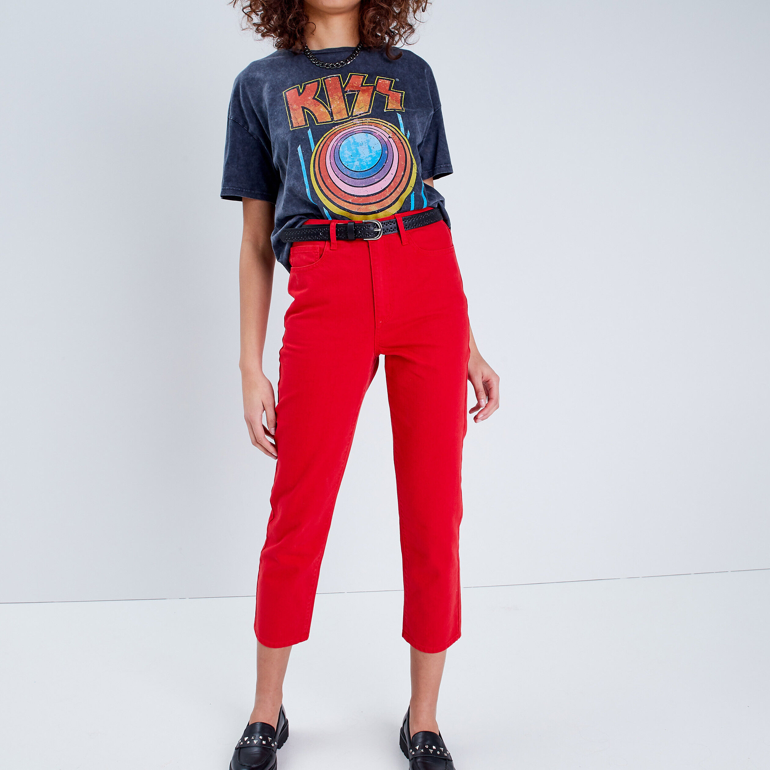 Jeans regular 7/8ème rouge femme | Cache Cache