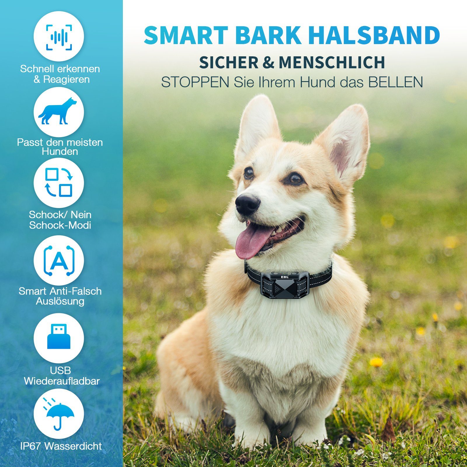 EBL Hunde-Halsband Vibrationshalsband,Automatischs Hundehalsbänder