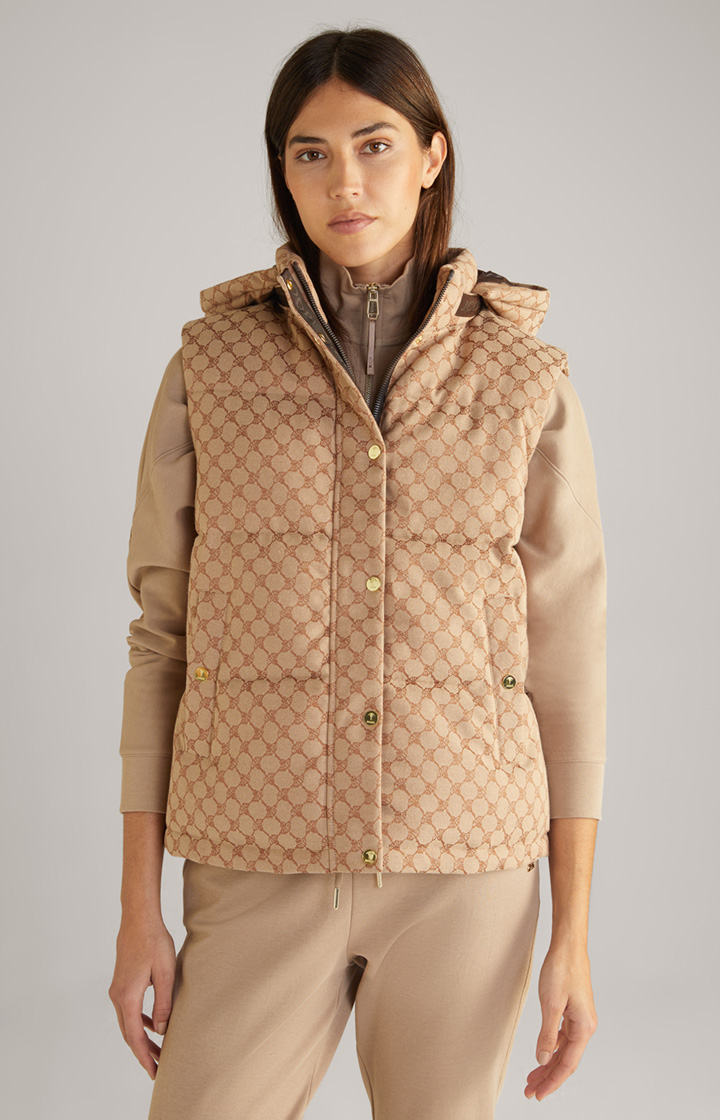 Jacquard-Steppweste in Beige/Braun