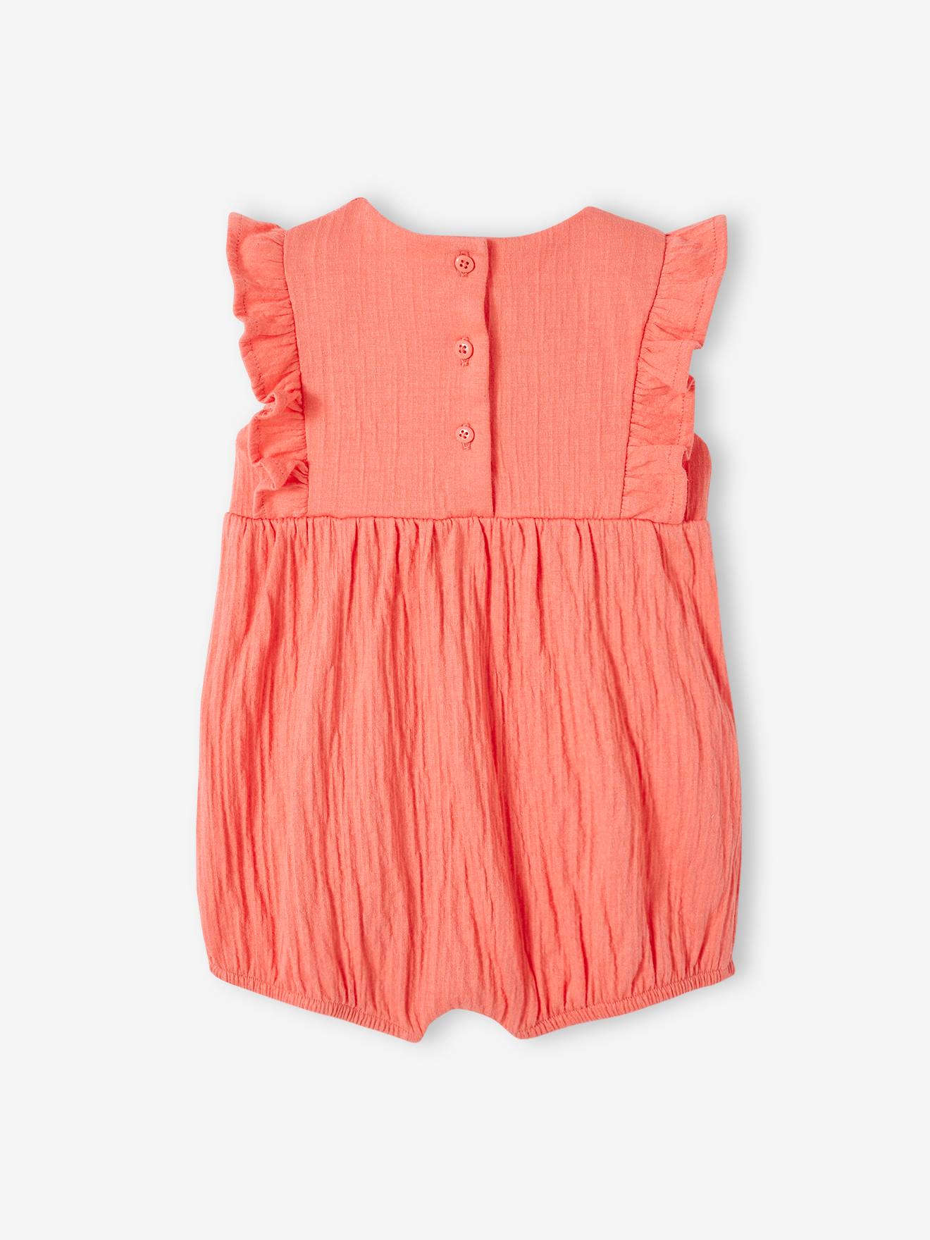Vertbaudet Mädchen Baby Kurzoverall, Smokdetails und Volants - vanille