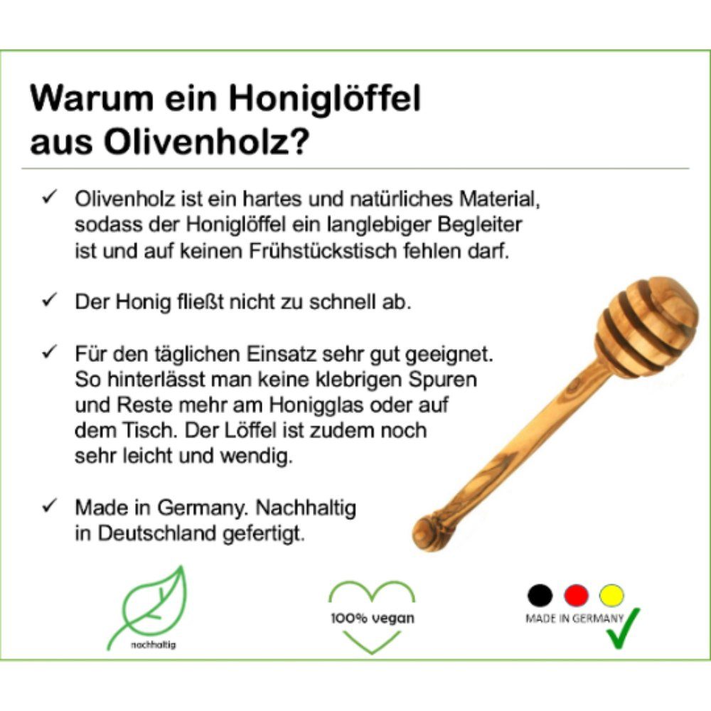Olivenholz-erleben Esslöffel Honiglöffel 14 cm (1 Stück), antibakterielle Wirkung
