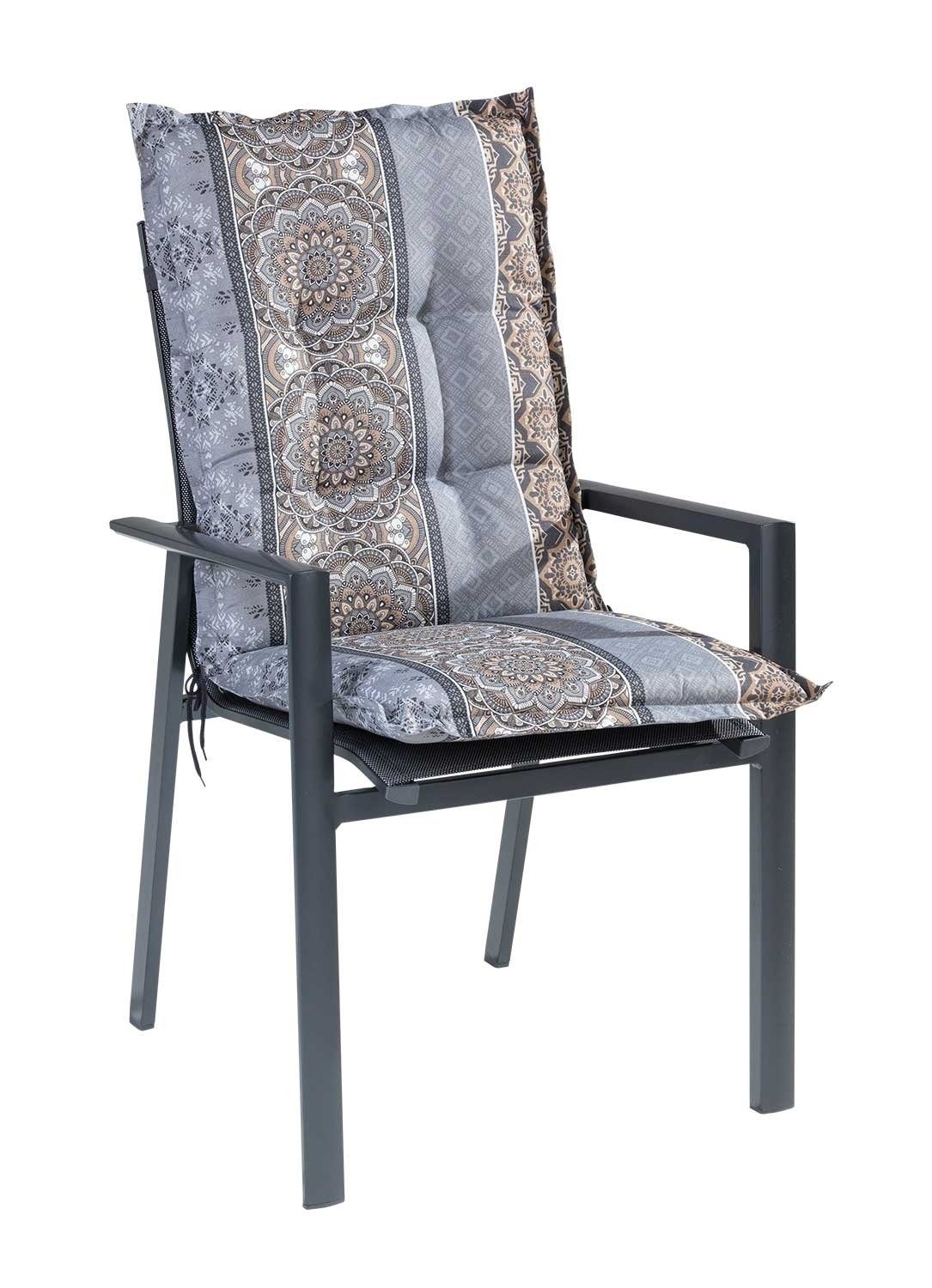 GO-DE Polsterauflage EXCELSIO, B 50 x L 110 cm, Braun, Grau, 4er Set, (Set, 4 St), Gartenstuhlauflagen für Mittellehnstühle