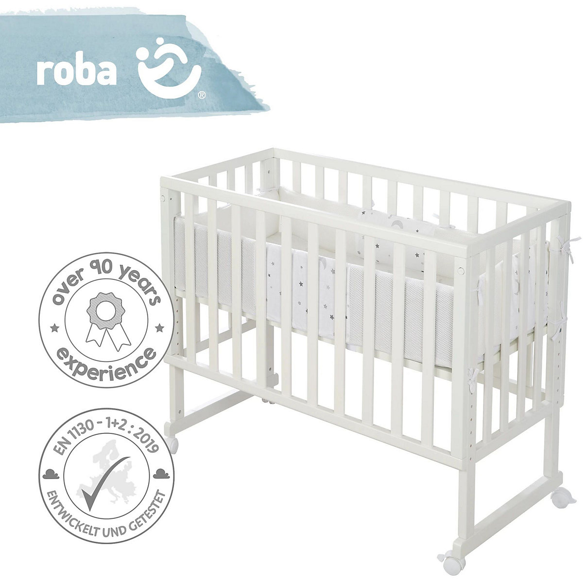 Stuben- & Beistellbett 3in1 mit Barriere roba Style grau