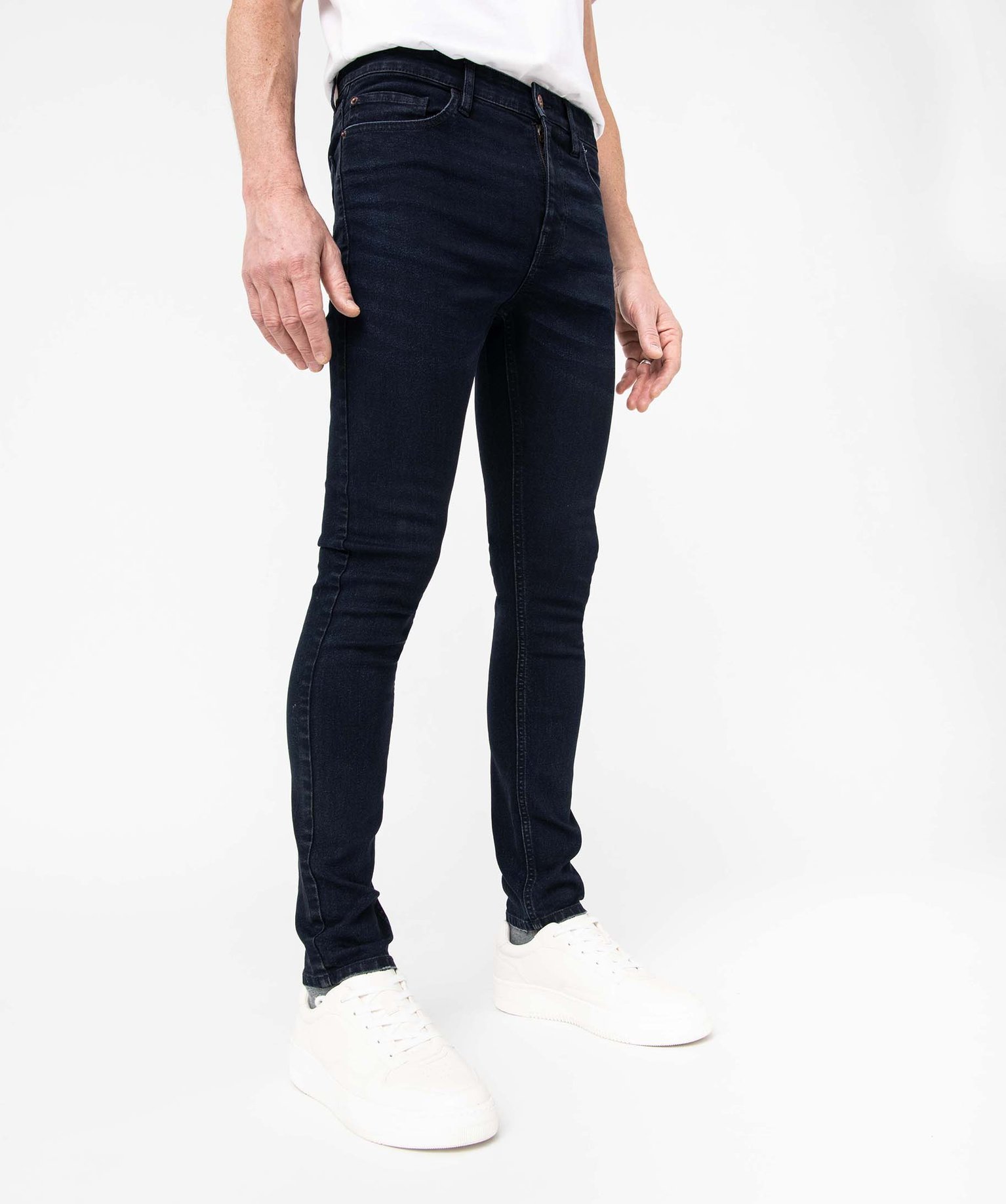 Jean homme skinny taille haute en coton stretch blue black | GEMO