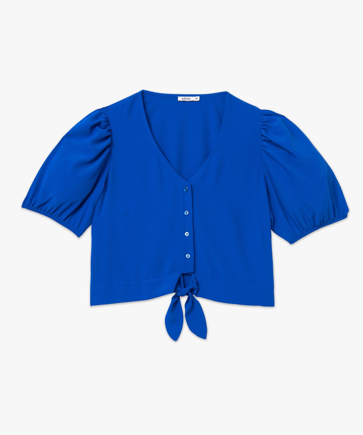 Blouse courte fluide à manches ballon femme bleu | GEMO