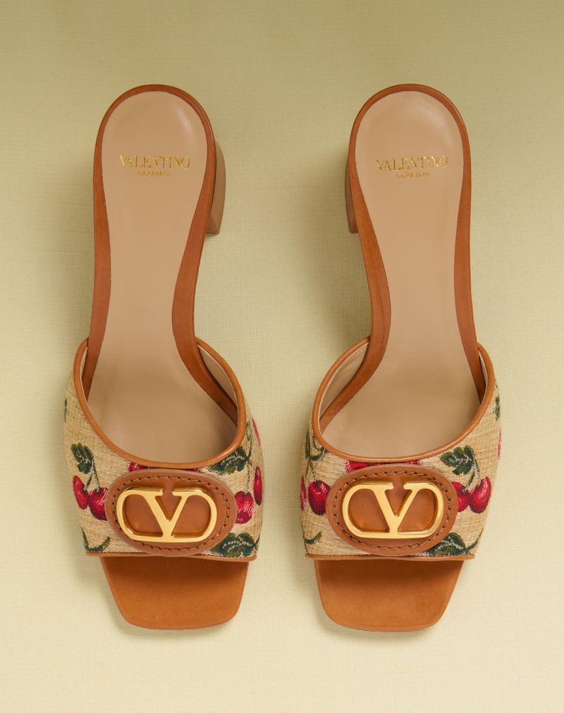 VLogo Signature Raffia Jacquard Slidesandaler med Kirsebærmotiv 60 mm
