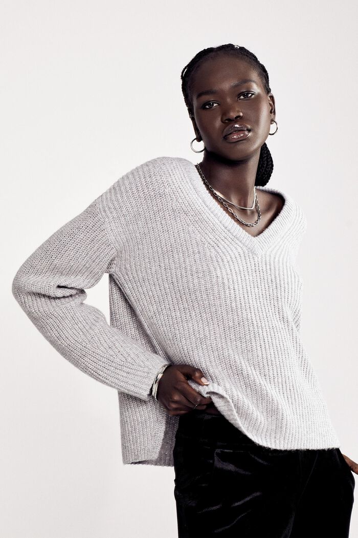 Gerippter Wollmix-Pullover