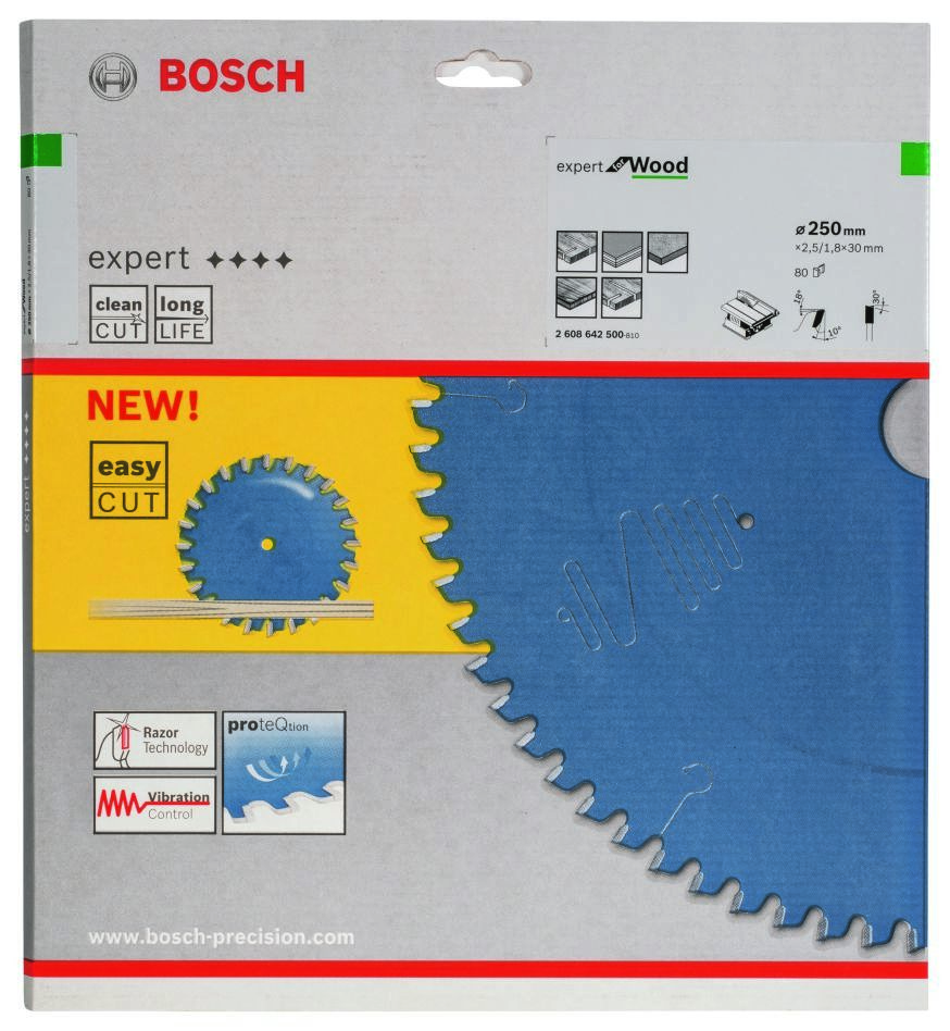 Lamă circulară din carbură Bosch Blue Accessories 2608642500, Expert pentru lemn, 250 x 30 x 80 dinți