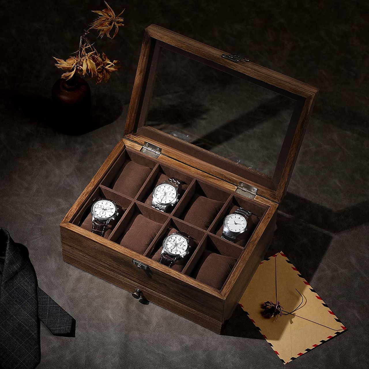 Songmics Uhrenbox, 27x20x13cm, braun