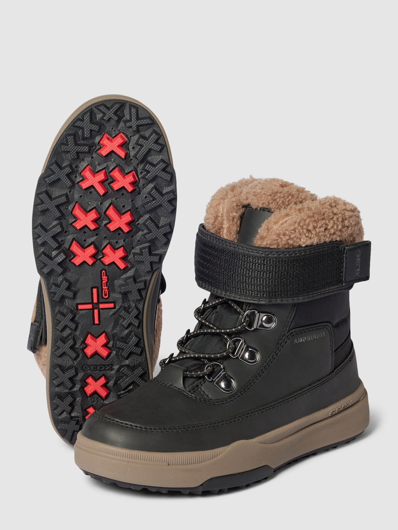 High Top Sneaker mit Teddyfell-Besatz in schwarz