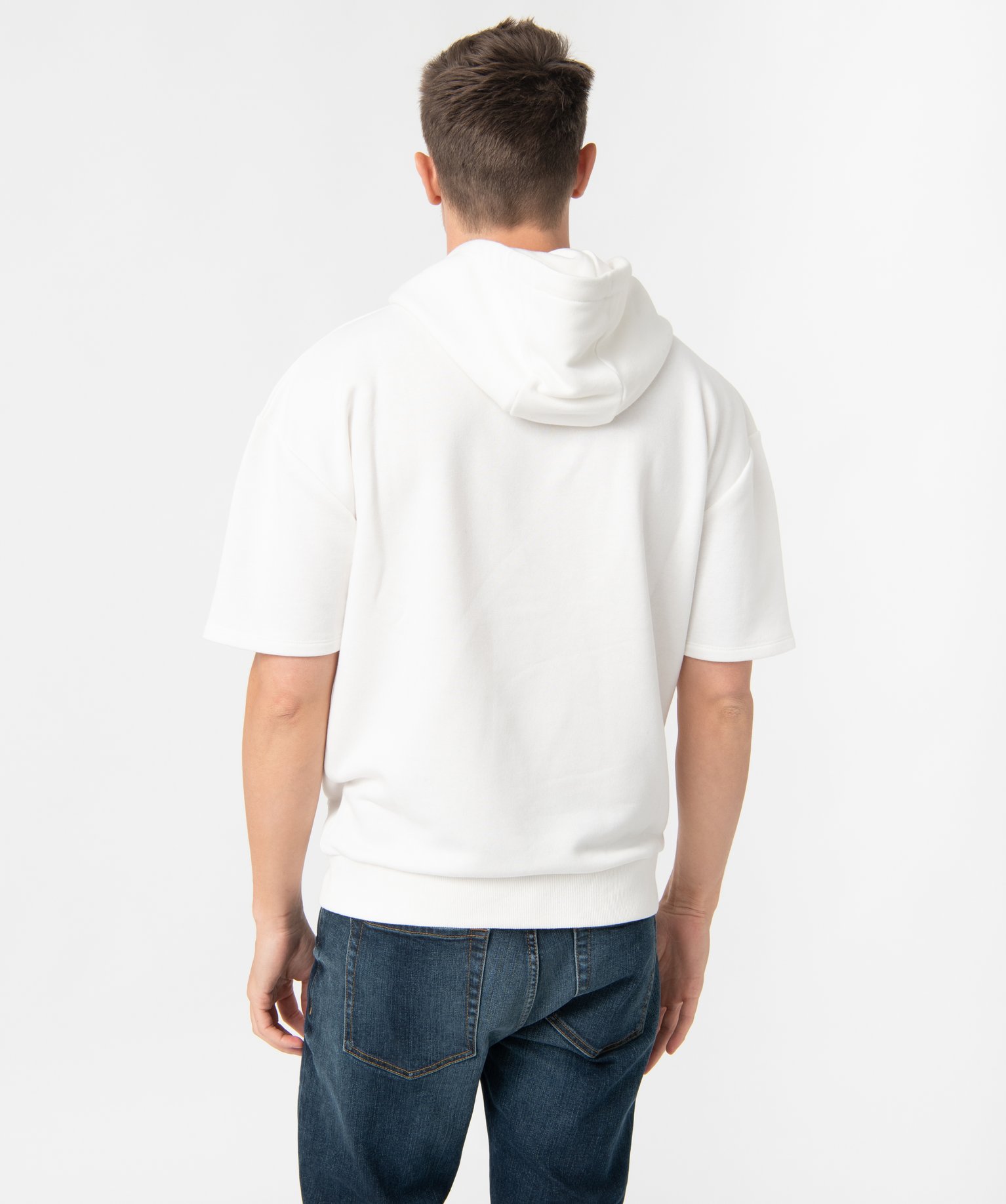 Sweat homme à capuche à manches courtes ecru | GEMO