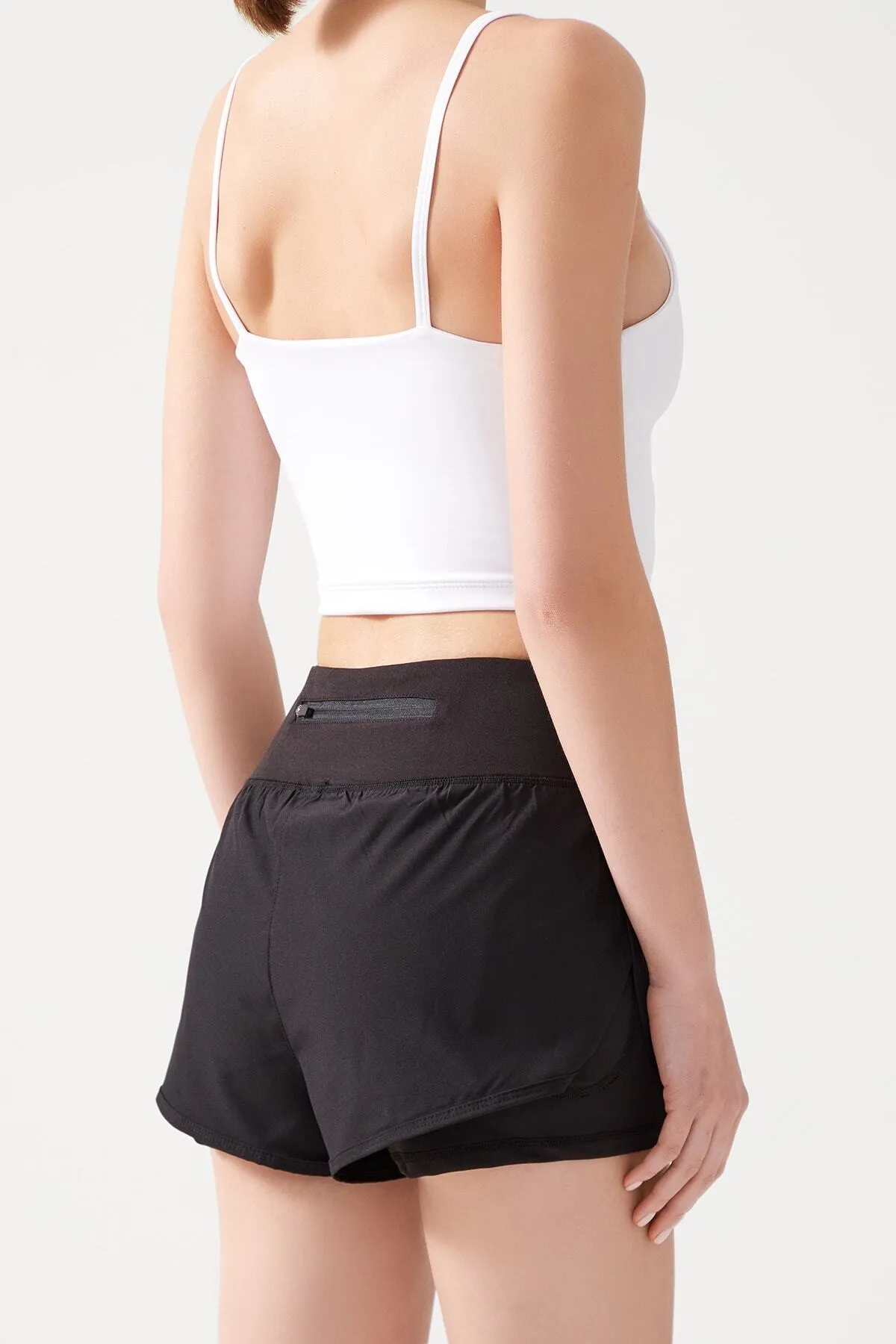 LOS OJOS  Schwarze 2-Lagen-Sportshorts für Damen – Strumpfhose mit Shorts 2in1