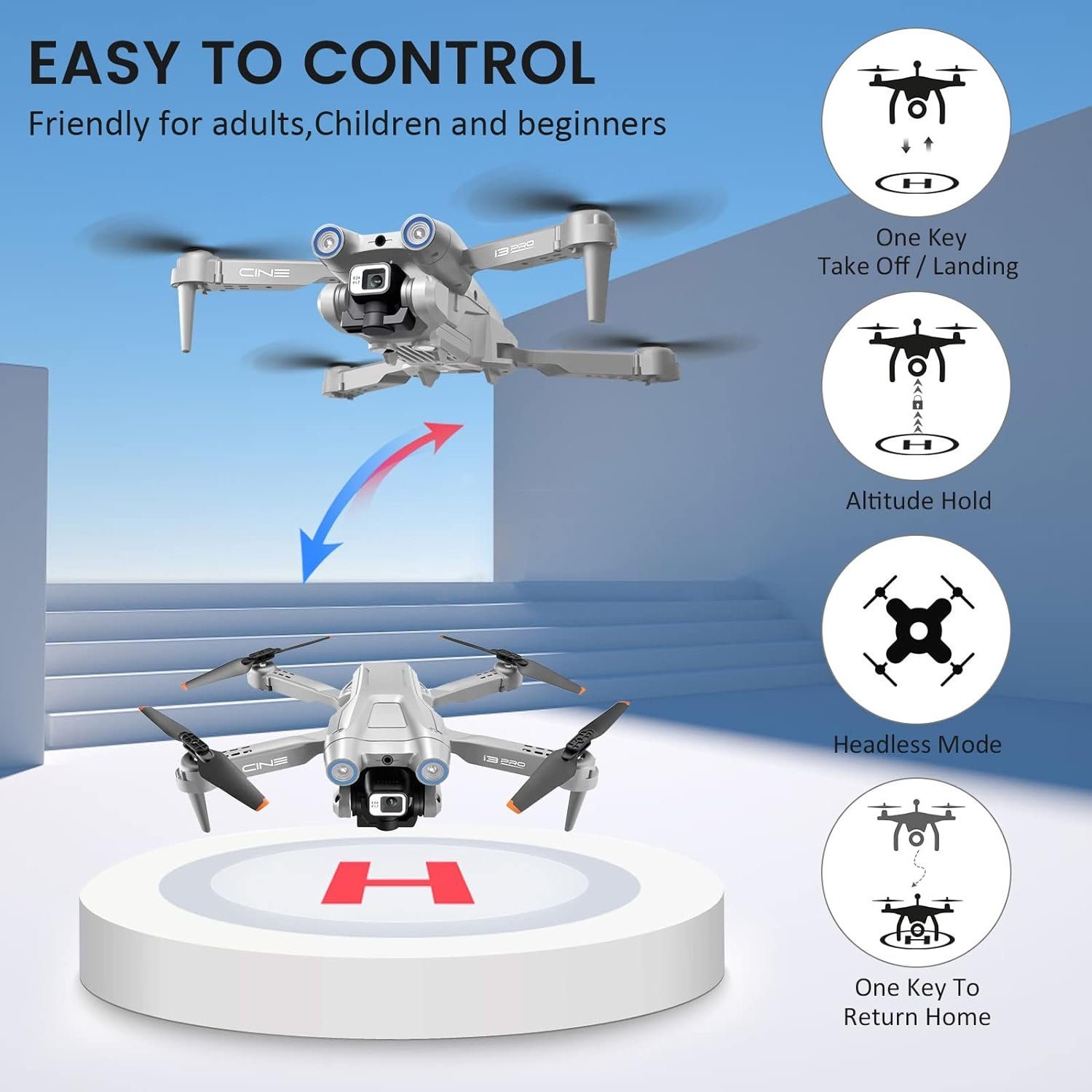 Mingfuxin Drohne (1280 x 720, Kamera RC Quadcopter WIFI FPV Live-Video Höhenhaltung Headless-Modus)